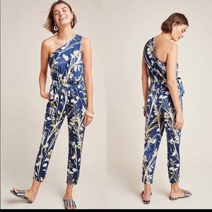Anthropologie Maeve One Shoulder Floral Jumpsuit